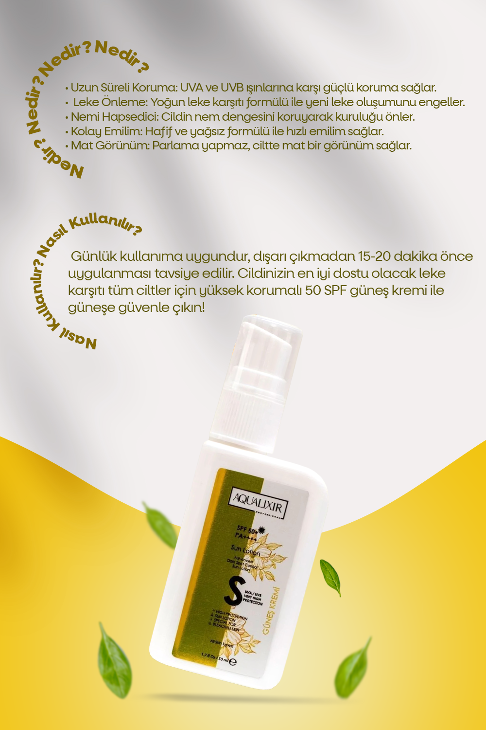 Leke Karşıtı Yüksek Korumalı 50 Spf Güneş Kremi 50 ml